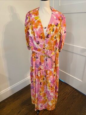 NICHOLAS Pink, Orange & Purple Floral Tiered Maxi Dress